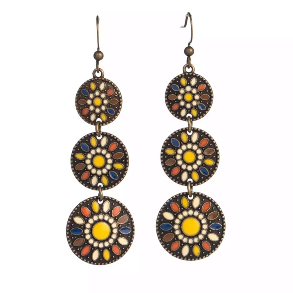 Multi Color Boho Round Stone Water Drop Earrings